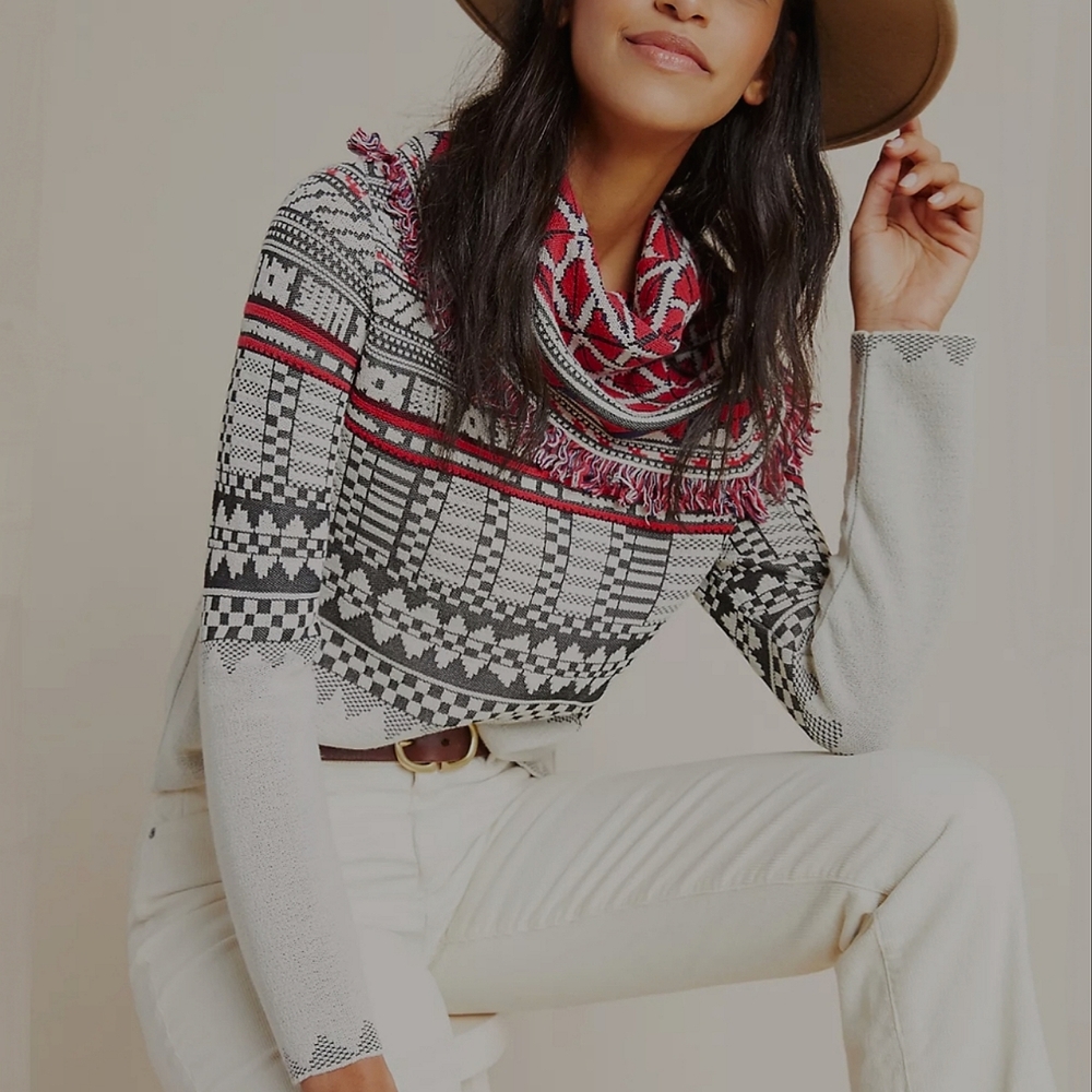 Anthropologie aldomartins Benicia cowl fringe sweater wool blend nordic